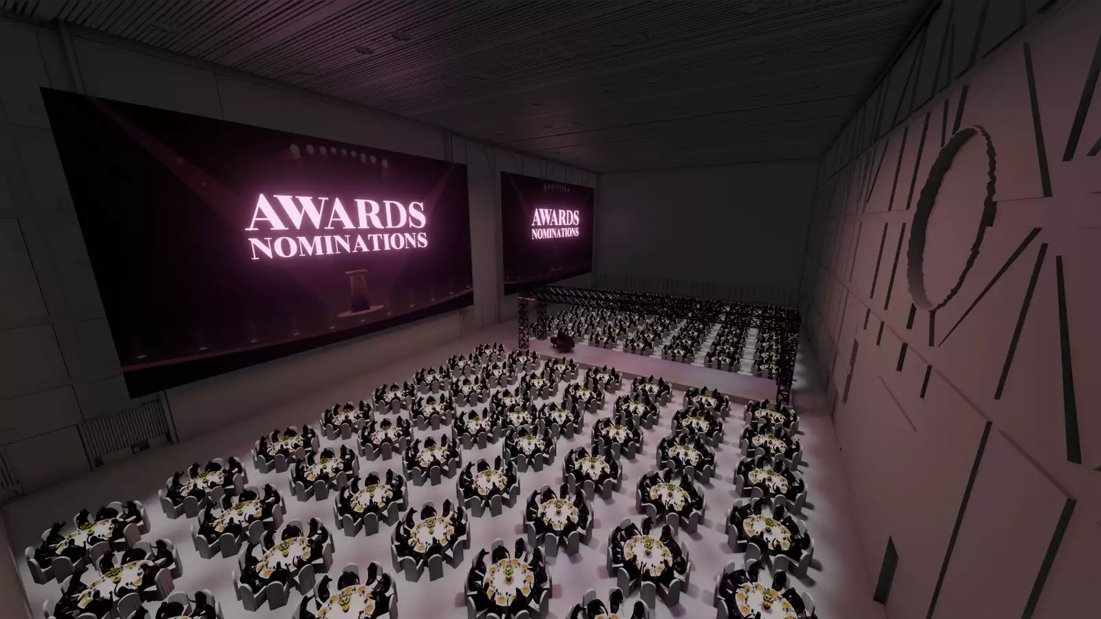 A virtual render of an awards ceremony